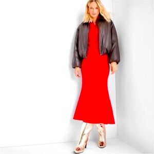 NWT Future Collective Red Women's Sweater Ribbed Midi Skirt Size Large